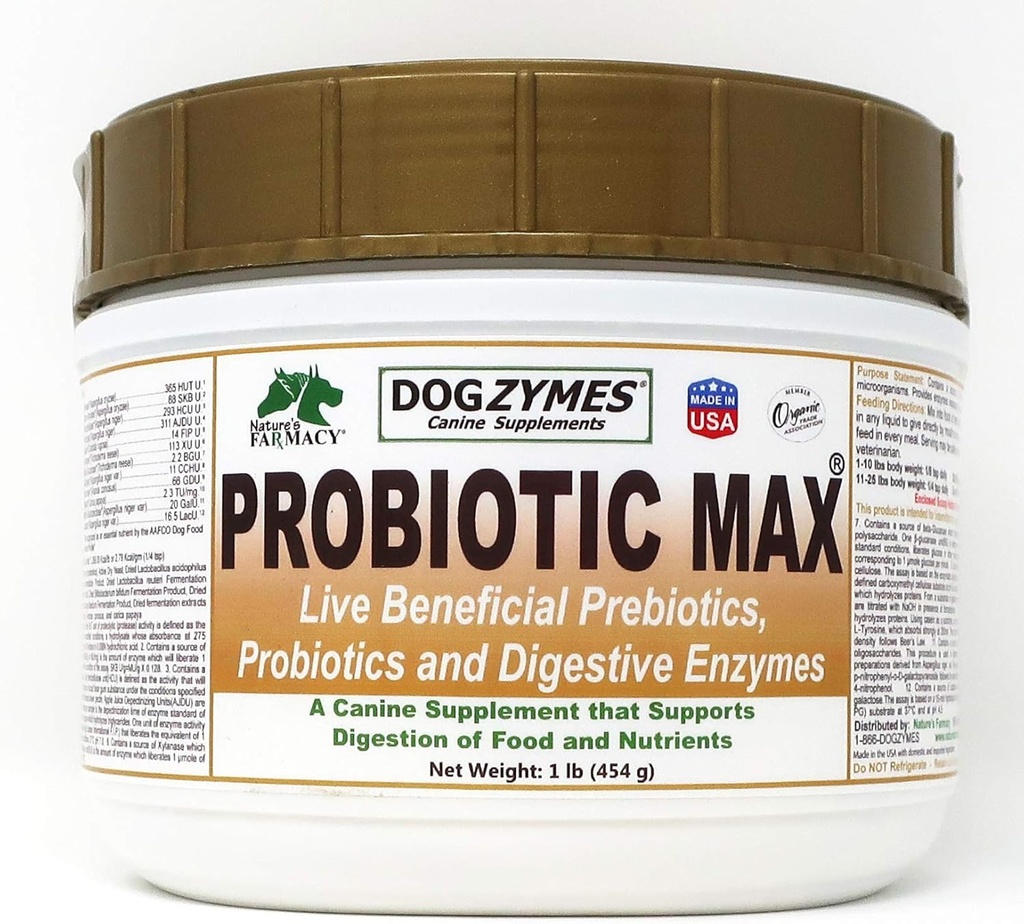 Dogzymes Probiotic Max -10 miliardów CFU Probiotyki, Prebiotyki, Enzymy Żywieniowe - Relieves Biegunka, Upset Stomach, Zaparcia, Gaz, Alergia, Immunitet & Ogólny Zdrowie (1 funt)