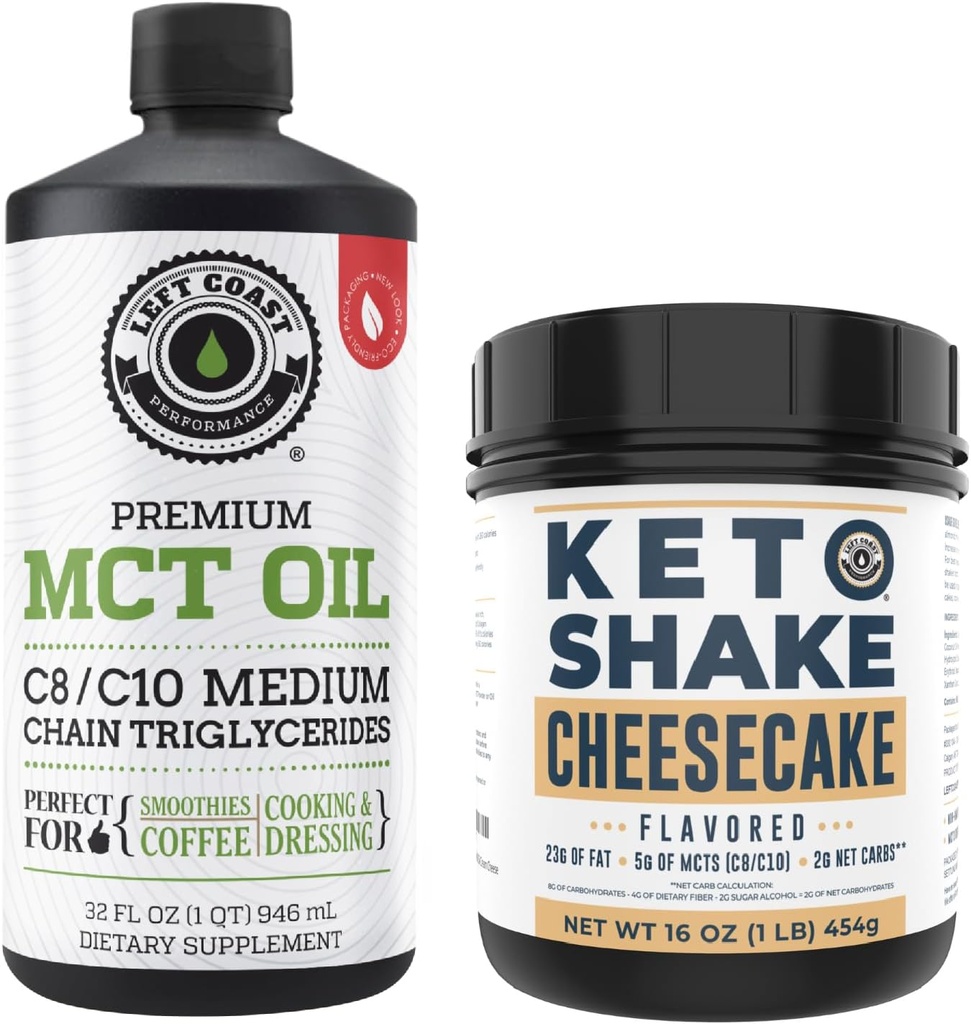 Wydajność lewego wybrzeża 100% oleju kokosowego MCT, 32oz + sernik Keto Meal Shake, 16oz