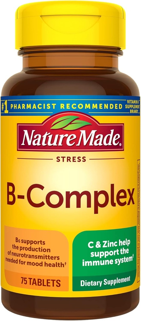 Nature Made Stress B Complex z witaminą C i cynku, Suplement diety do wsparcia immunologicznego, 75 Tabletki, 75 Day Supply