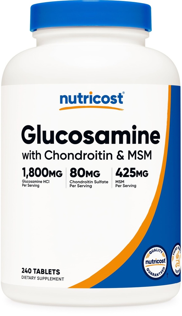 Nutricost Glukozamina 1800mg z Chondroitin & MSM, 240 Tabletów, 120 Sług - Non-GMO, Gluten Free