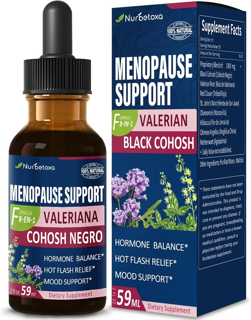 Suplement diety Menopauza Drops wsparcia, Estroven Menopauza Relief Tincture for Hot Flashs & Night Sweats with Black Cohosh, Valerian. 2oz