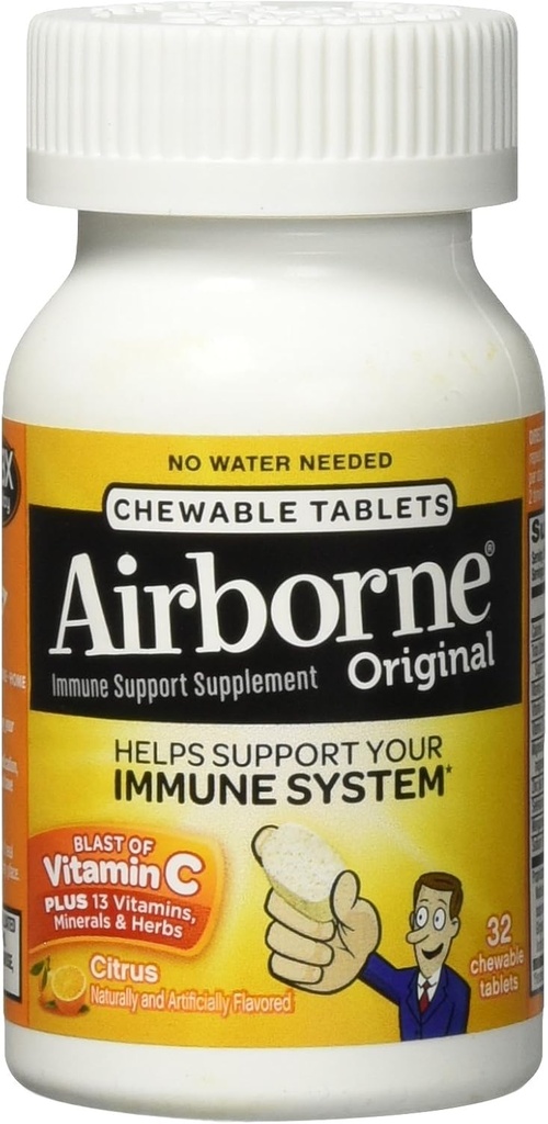 Tabletki do rozgryzania i żucia Citrus Airborne, 32 liczenie - 1000mg witaminy C - suplement immunologiczny (Packaging May Vary)