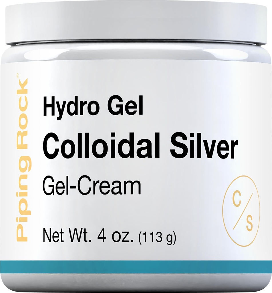 Piping Rock Colloidal Silver Cream: 124; 4 oz: 124; for Skin: 124; Hydro Gel Cream: 124; Non GMO, Gluten Free