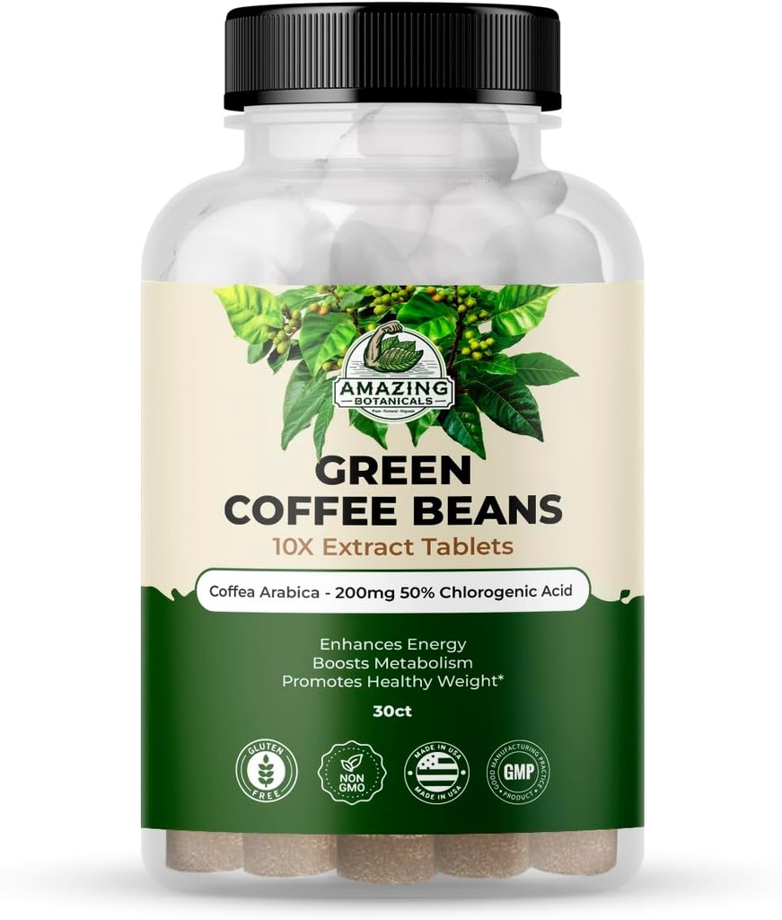 Niesamowite tabletki do ekstrakcji zielonej kawy Botanicals - Coffea Arabica - 200mg 50% Kwas chlorogenowy - 30 Count