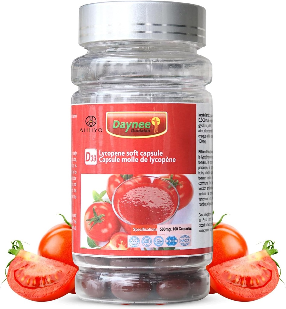 AHIYO Lycopene kapsułki miękkie, 100 mg ekstrakt suplementu pomidorowego, formuła organiczna, 500 mg na kapsułkę, 100 Softgel