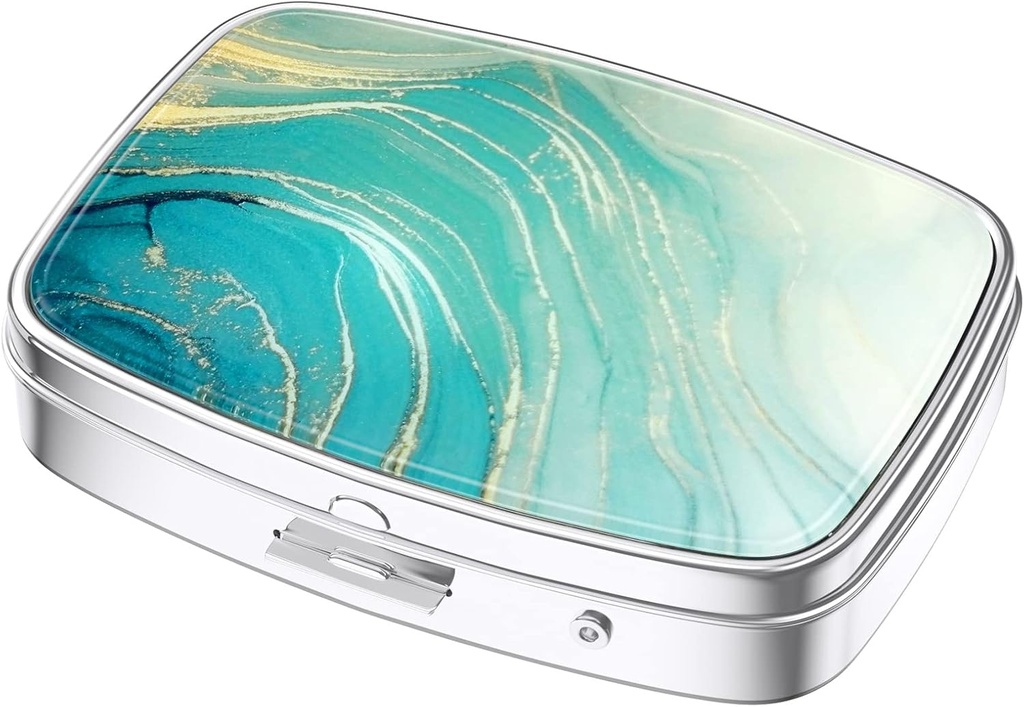 Nipichsha Pill Box, Mały piórnik do torebki i kieszeni, Cute Travel Medicine Organizator, Przenośny pojemnik na leki do przechowywania witamin, Leki, Olej rybny i suplementy, Teal Marble