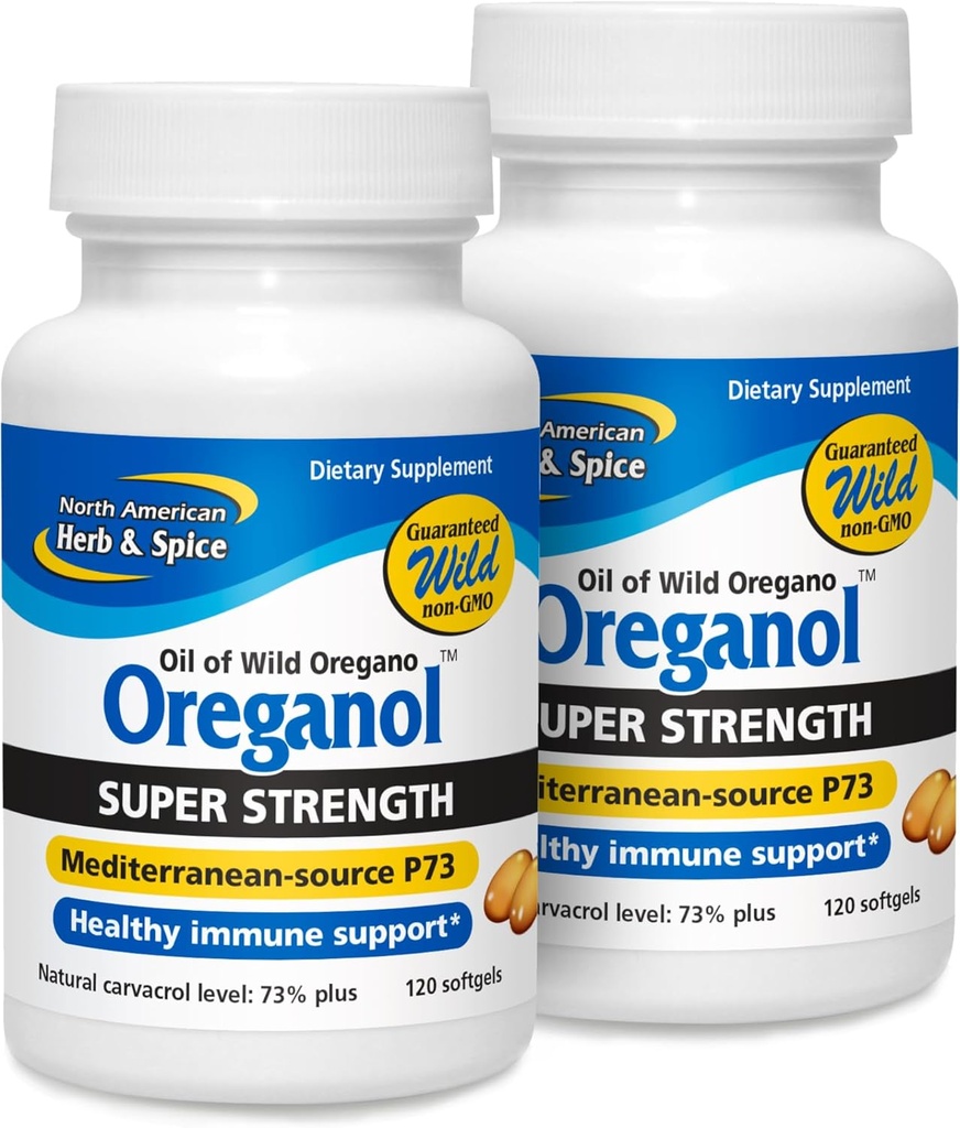 PÓŁNOCNY AMERYKAN HERB & SPICE Super Siła Oreganol P73 - Opakowanie 2, 120 Softgeli - Wsparcie systemu immunologicznego - Non-GMO, Wegan Friendly - 240 Wszystkich Sług