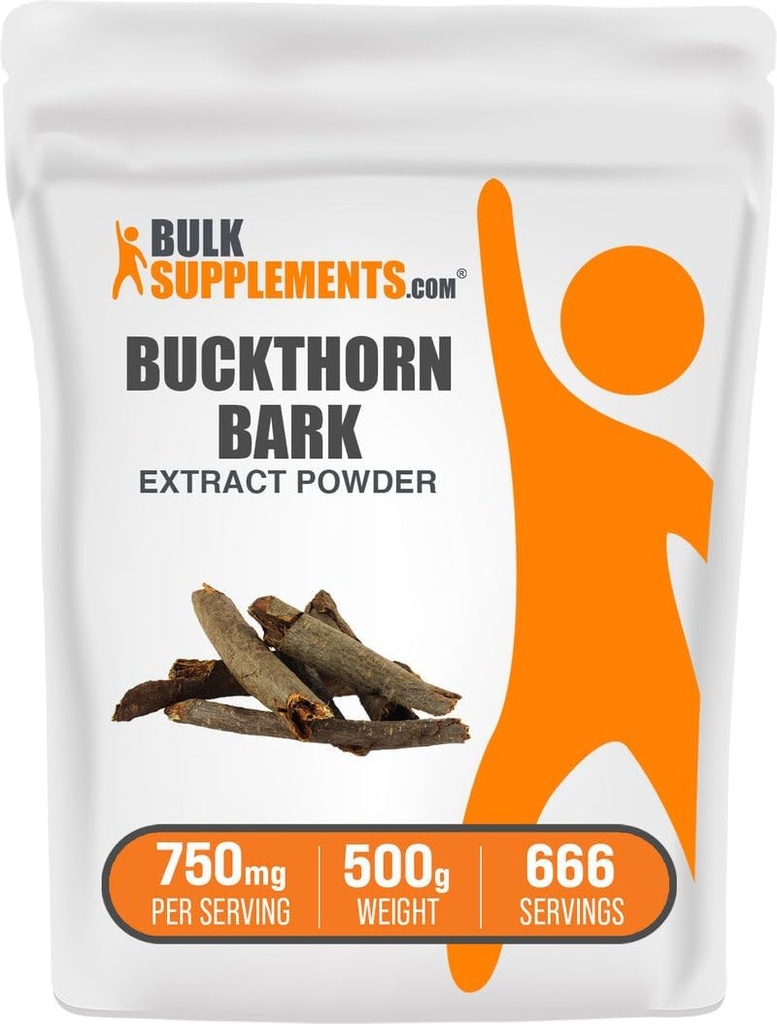 BulkSupplements.com Buckthorn Bark Extract Powder - Buckthorn Bark Powder, Herbal Supplement - Vegan & Gluten Free, 750mg na jedną porcję, 500 g (1,1 lbs) (opakowanie po 1)