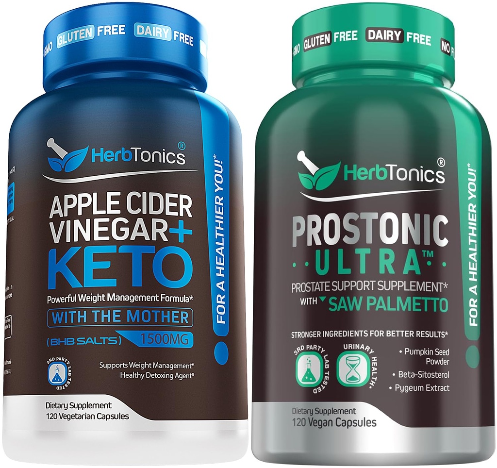 Herbtonics Apple Cider Vinegar Capsules Plus Keto BHB XI124; Fat Burner & Weight Loss Supplement for Women & Men - Prostate Supplement for Men 's Health XIG 124; with Saw Palmetto Beta Sitosterol