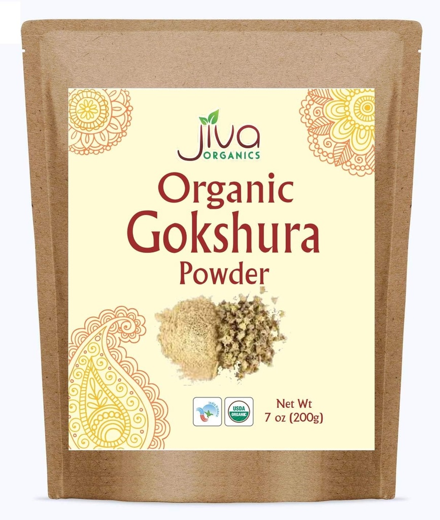 Jiva Organics Gokshura Powder 7 Ounce Bag - Non-GMO, Pure, Full Spectrum Tribulus - indyjskie pochodzenie