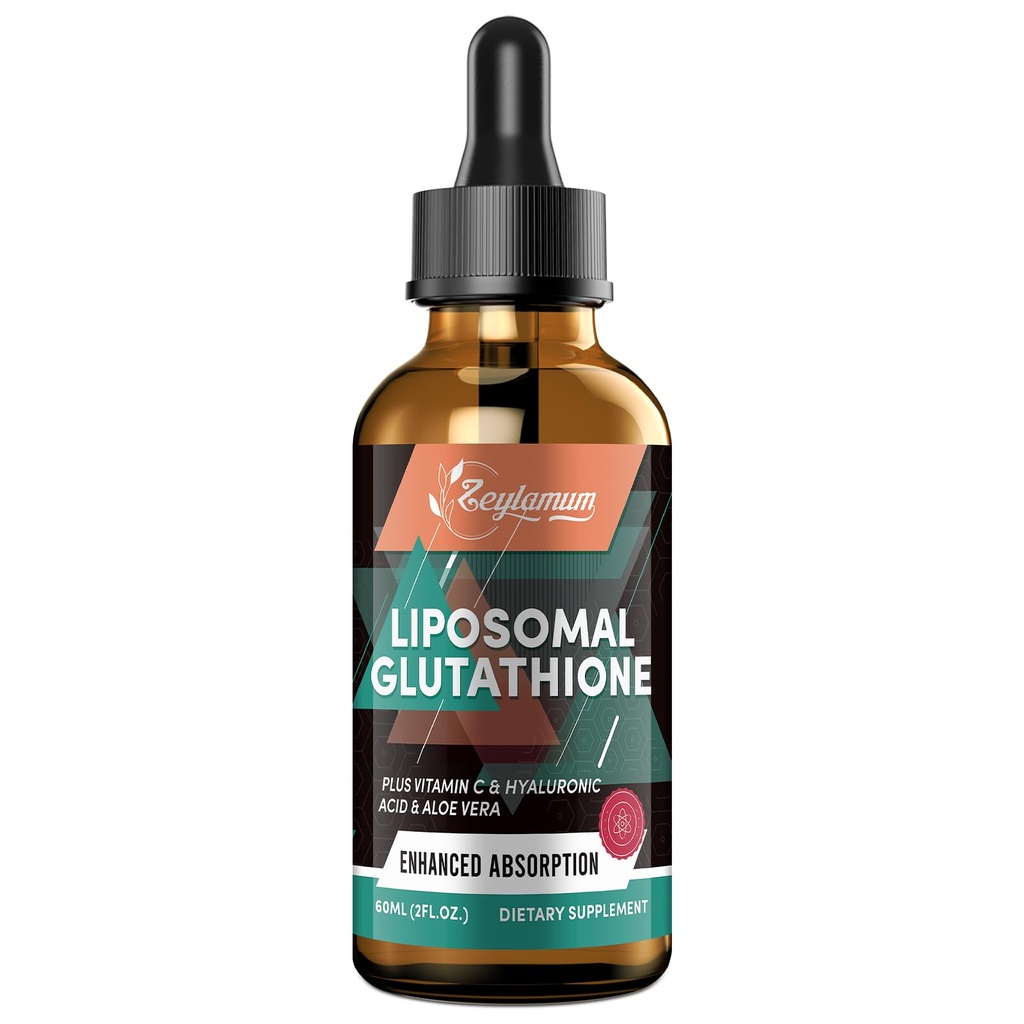 2000MG Liposomal Glutathione Liquid Drops, Ultra High Absorption, Natural Detoxification, Immune System & Skin Support*, L-Glutathione, Vitamin C & Hyaluronic Acid, Capsules Alternative, 2.02 OZ