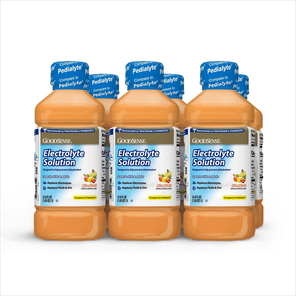 GoodSense mieszany owoc Electrolyte Solution - Zastąpi elektrolity, płyny i cynk dla dzieci i dorosłych, Napoje nawadniające do odwodnienia, 33.8 Ounces fluid (opakowanie po 6)