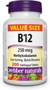 Webber Naturals Witamina B12 250 µg Metylokobalamina, 200 Tabletki podjęzykowe