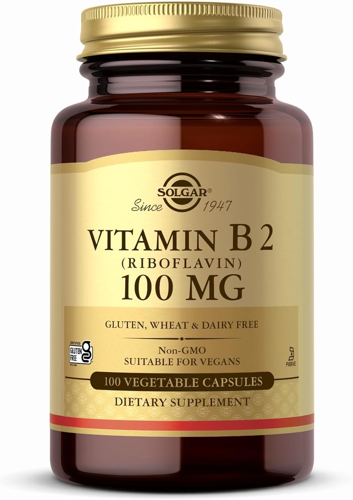 Solgar Witamina B2 (Riboflavin) 100mg - 100 Kapsułki wegetatywne - Non-GMO, Wegan, Gluten Free, Dairy Free, Kosher - 100 Sług