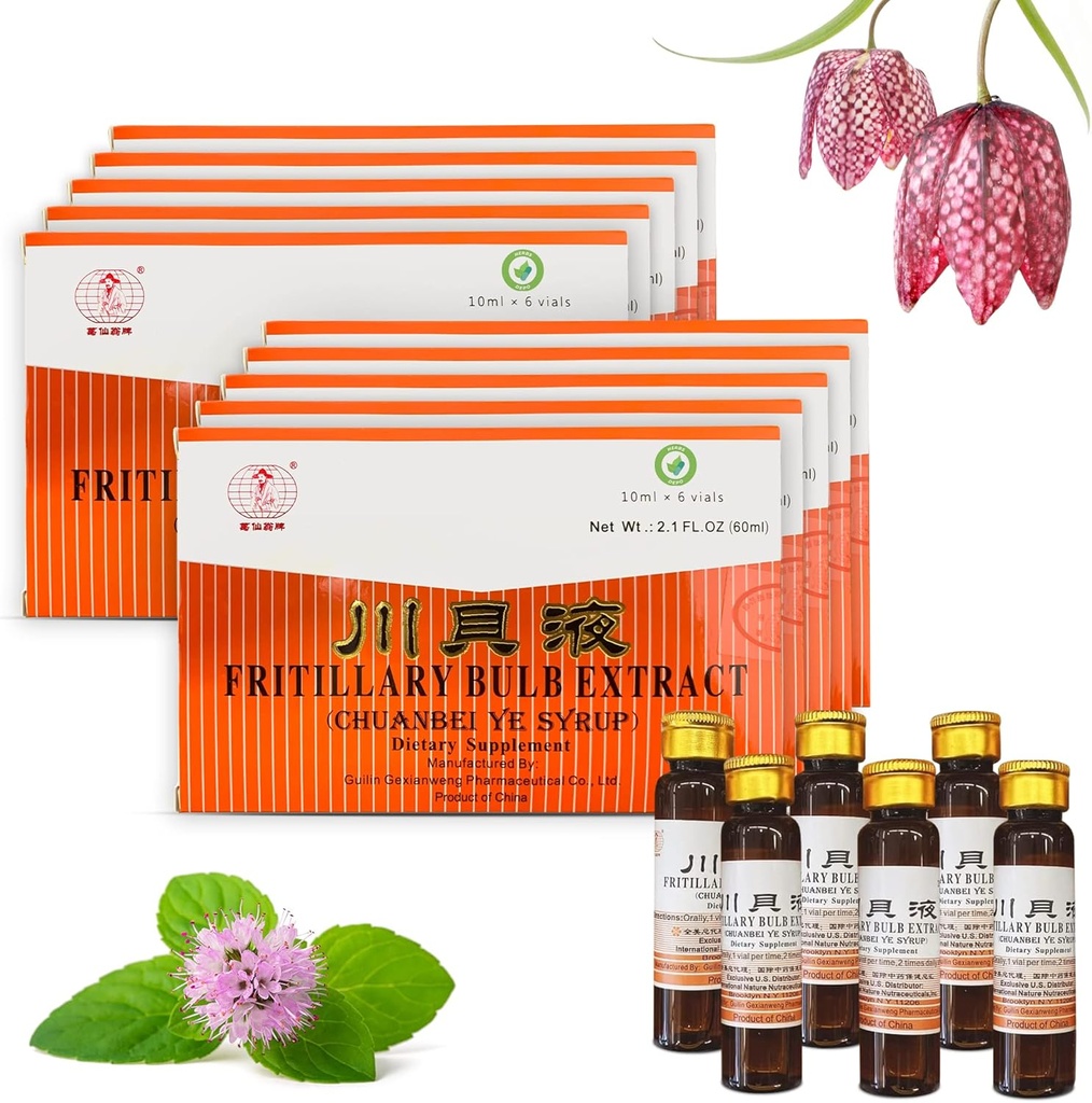10 Opakowanie HerbsDepo Fritillary Bulb Extract - Słodki, Pyszny, Non Drowsy i skuteczny suplement pokarmowy do kawy Syrop (Chuanbei Ye Syrop) - 60 butelek (10 ml na)