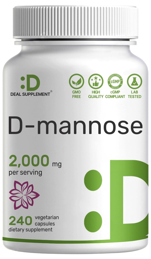 DEAL SUPLEMENT D Mannose 500 mg kapsułki (2000 mg na jedną porcję), 240 tabletek wegetariańskich - szybko działająca postać rozpuszczalna w wodzie - dodatkowa siła Trakt moczowy (UTI) Wsparcie dla zdrowia - Non-GMO, Vegan Friendly