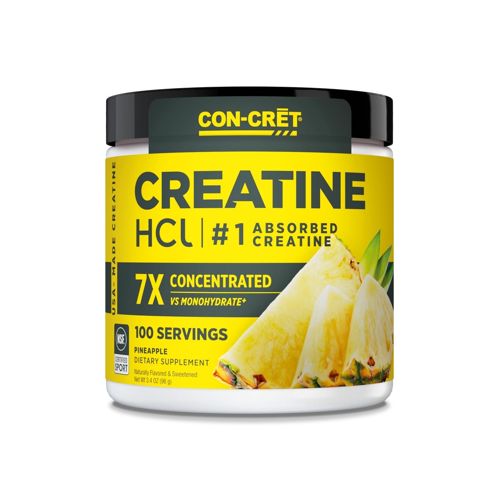 CON- CRET HCl kreatynowy proszek proszek 124; Mięśnie, Kognitywny, Cellular Support Energy 124; Brak wzdęcia lub skurcze 124; USA Made & NSF Certyfikowany 124; Ananas (100 Serving)