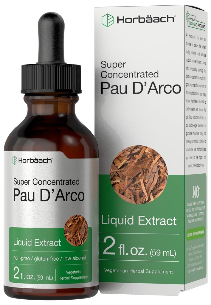 Horbaach PAU D Arco Bark Tincture OF 124; 2 fl oz Oz Description 124; Tabebuia Avellanedae Herb Extract Description 124; Niski alkohol Liquid Drops Description 124; Wegetarian, Non-GMO & Gluten Free Herbal Supplement