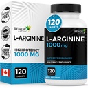 Renew Actives L- Arginine Supplement 1000MG do serwowania - Siła i wytrzymałość, Zasadnicze dla syntezy białek i funkcji mięśni, Fizyczny booster wydajności - Made in Canada - 120 Tablets