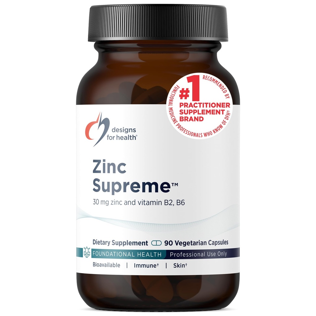 Designs for Health Zinc Supreme - 30mg Zinc Bisglycinate Chelate Supplement with Cofactors Taurine, Vitamin B6, B2 + Molybdenum - Immune Support Supplement - Vegan + Non-GMO (90 Capsules)
