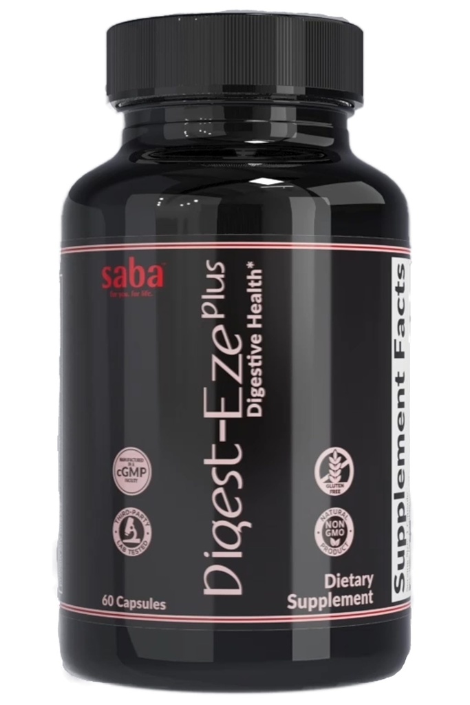 Saba Digestive- EZE Plus- Broad Spectrum Plant- Sourced Enzymes, Prebiotyki i Probiotyki -Wsparcie Digestive & Gut Functions, Immunitet & Wchłanianie z Betaine, Bromelain -60 Kapsułki