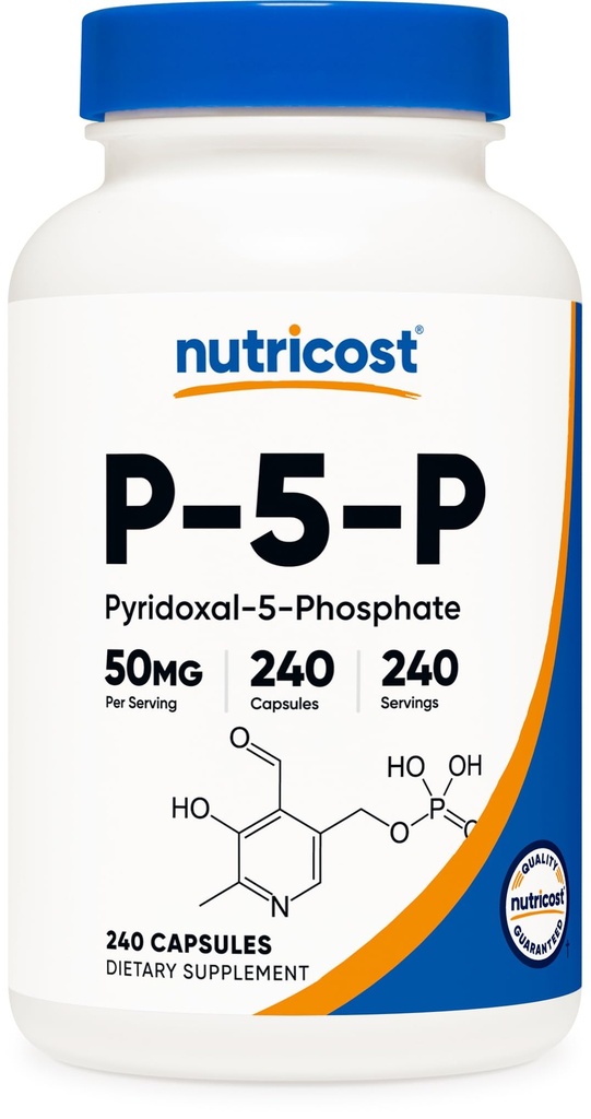 Nutricost P5P witamina B6 Suplement 50mg, 240 Kapsułki (Pyridoxal- 5- Fosforan) - Wegetariański Przyjazny, Nie-GMO, Gluten wolny