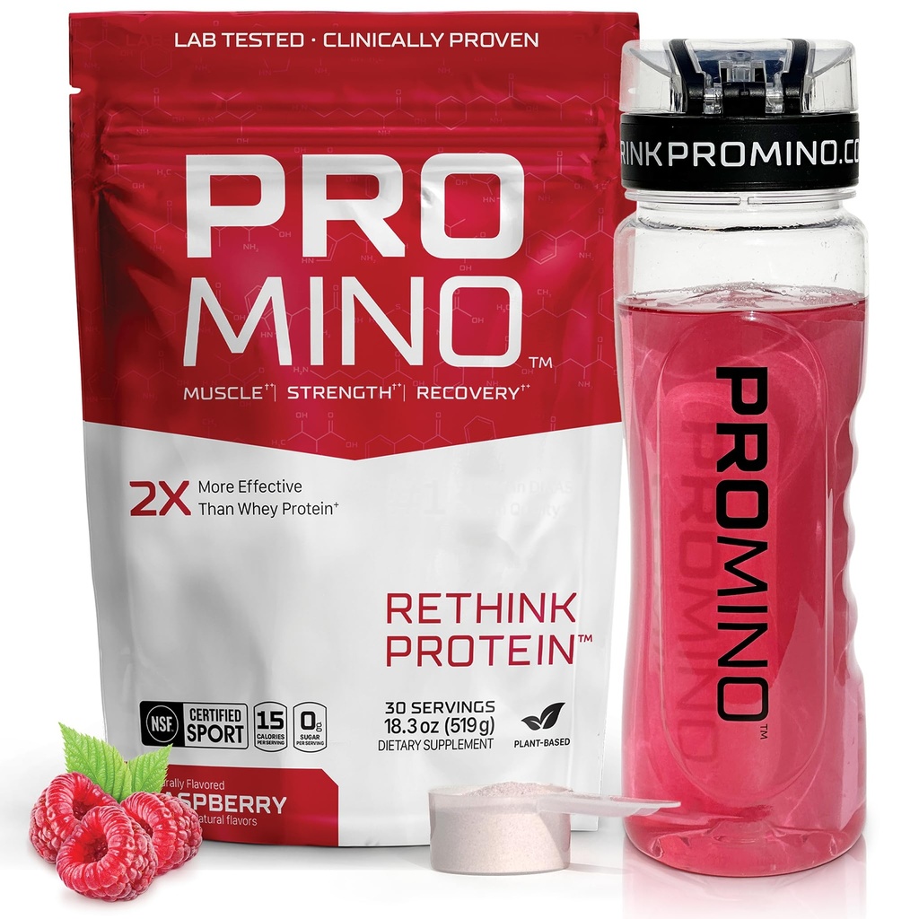 Promino ® Essential Amino Acid Napoje Mięsne - 2X Bardziej skuteczne niż serwatka - NSF Certified for Sport - Paliwo do odzyskiwania cukru - Malina, 30 Służenie
