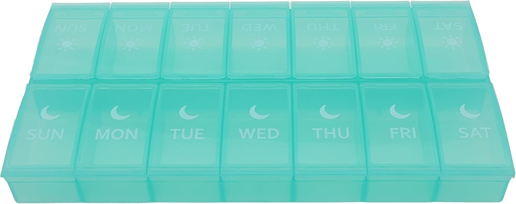 7 Day Cotygodniowy Pill PM Organizator, ShysTech Duży Pill Case Pill Box 2 Time A Day for Pills / Medication / Supplements / Witamina (Green)