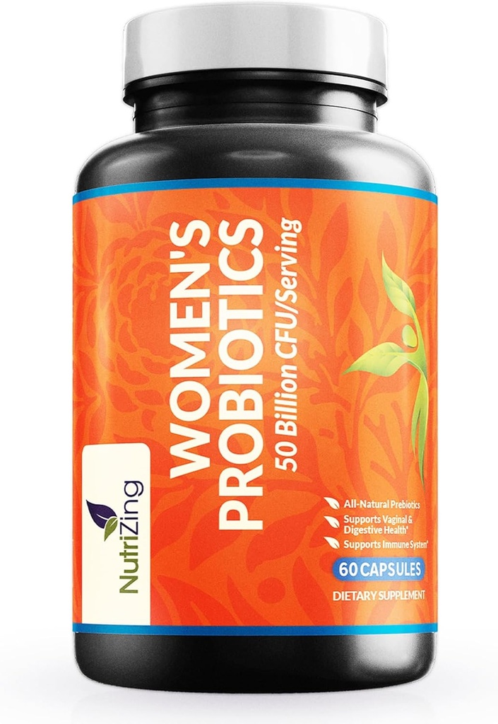 NutriZing Womens Probiotic for Gut Health - 50 Billion CFU - Prebiotyki i probiotyki dla Kobiet Digestive Health & pH Balance - Lactobacillus Reuteri & Rhamnosus Supplements - Wsparcie dla pochwy