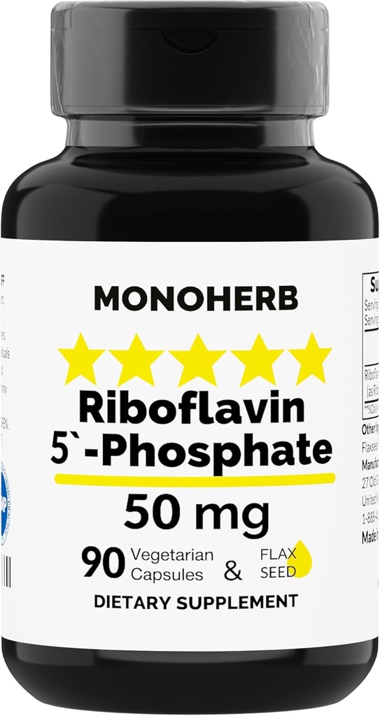 MONOHERB Riboflavin 5 '-fosforan 50 mg - 90 Kapsułki wegetariańskie - Bioaktywna witamina B2 - Made in USA