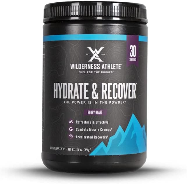 Wilderness Athlete - Hydrate & Recover Athlete 124; Płynny proszek do nawadniania Drink Electrolyte - Recover Faster with Bcaas - Hydrate Powder with 1000mg of Witamina C - 30 Serving Tub (Berry Blast)