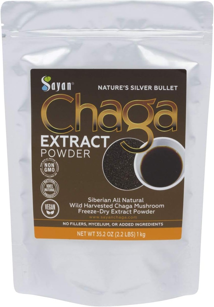Sayan Chaga Mushroom Extract Powder (2.2 Lb) - Freeze Dried Siberian Wild Harderned - Organiczna herbata przeciwutleniająca dla wsparcia immunologicznego i trawienia - Focus, Energy, Clarity, Wellness - Brak dodatków