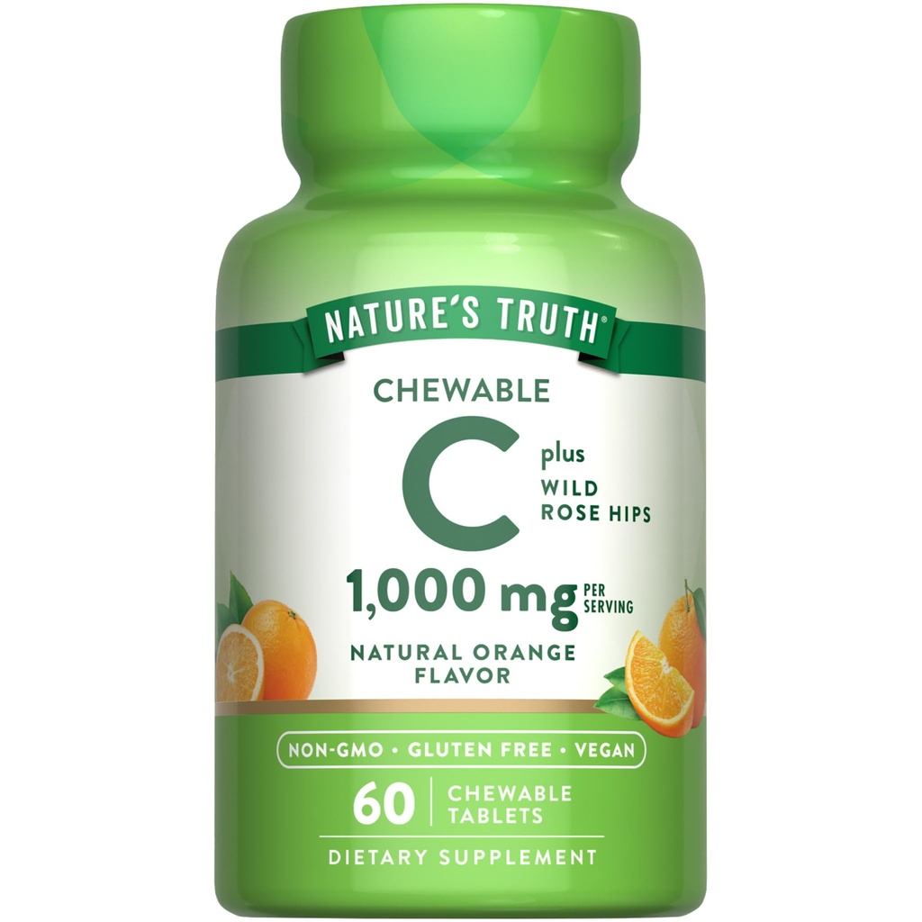 Nature 's Truth Chewable Witamina C z Rose Hips 124; 1000 mg Bis124; 60 Tabletki 124; Wegan, Non-GMO & Gluten