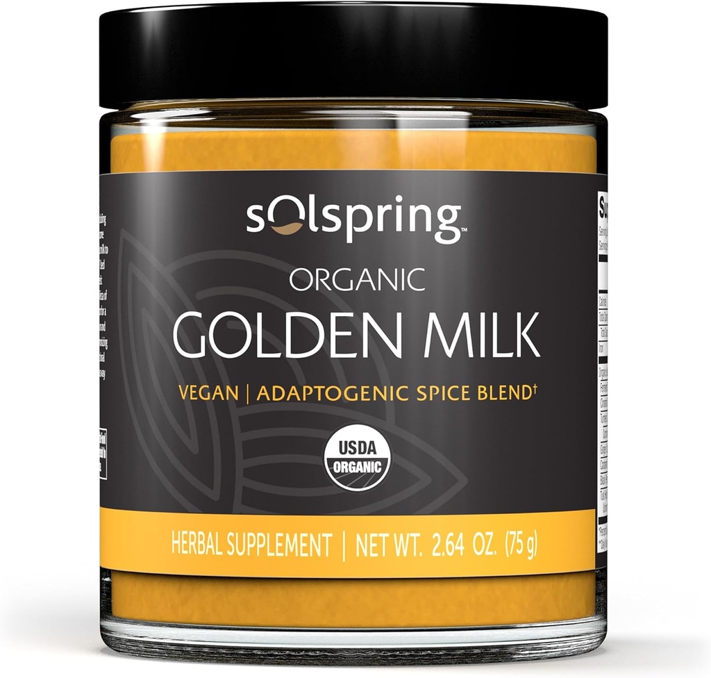 Dr Mercola Solspring Organic Golden Milk Herbal Supplement, 2.64 Oz. (75 g), Wegan Spice Mieszanka z Turmeric & Ginger, Non GMO, Gluten Free, Soy Free, USDA Organic