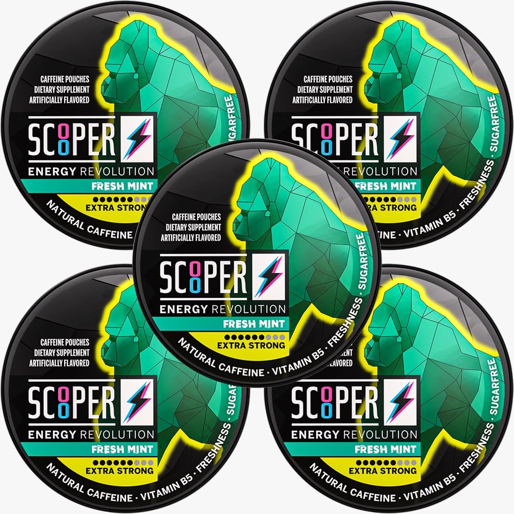 Scooper Energia Świeża mięta 124; Extra Strong 80mg Kofeina 124; Energy Pouches Sugarfree 124; 5 Pack (12 szt / puszka)