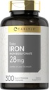 Carlyle Easy Żelazo Suplement dla Kobiet i Mężczyzn 124; 28mg 124; 300 Kapsułek 124; jako Żelaza Bisglicynian żelazny 124; Non- GMO i Gluten Free