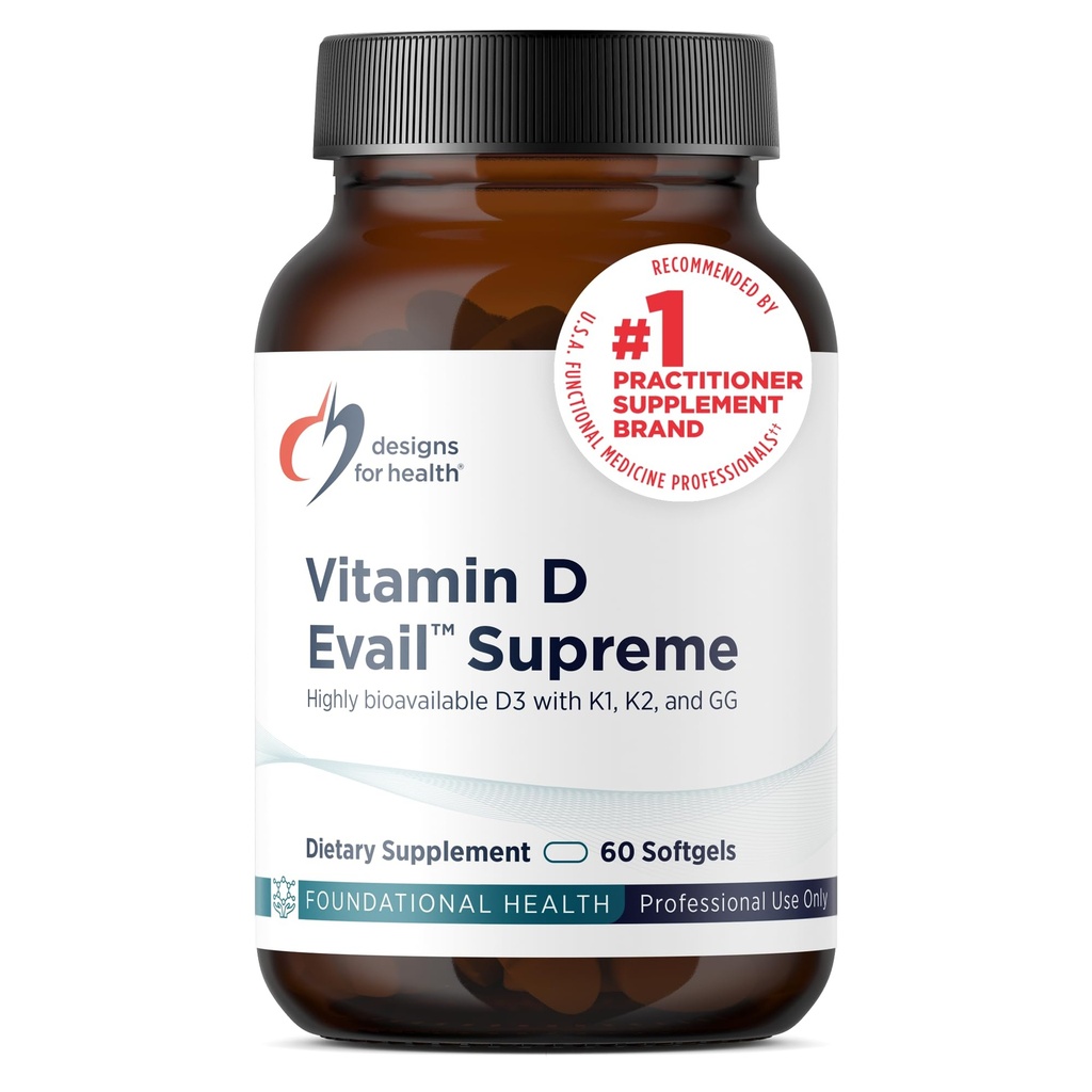 Designs for Health D- Evail Supreme - 5000 IU Suplement Witaminy D3 z VIT K (K1, K2 jako MK- 4) + GG - Bone, Kardioviral + Immune Support - Ulepszona Biodostępność (60 Softgels)