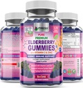 ŚWIEŻE Gummeje z jagodami Elderberry z witaminą C, cynkiem i Sambucus Elderberry 30: 1 Ekstrakt - 100% Wegan - Wsparcie immunologiczne dla dorosłych i dzieci - 120 Count Gumy Suplement