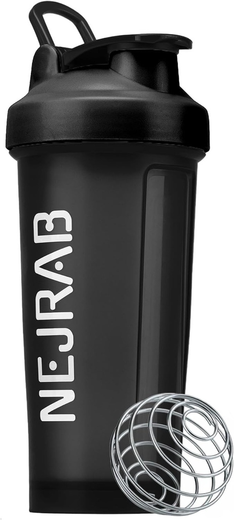 Protien Shaker Butelka z Wire Whisk Ball, Blender Butelki dla Protien Mixes, Protein Shaker Cup, 28- Ounce, Protein Shaker Bottle, Protein Shake Bottle (Black), Medium, NJB 28- Oz