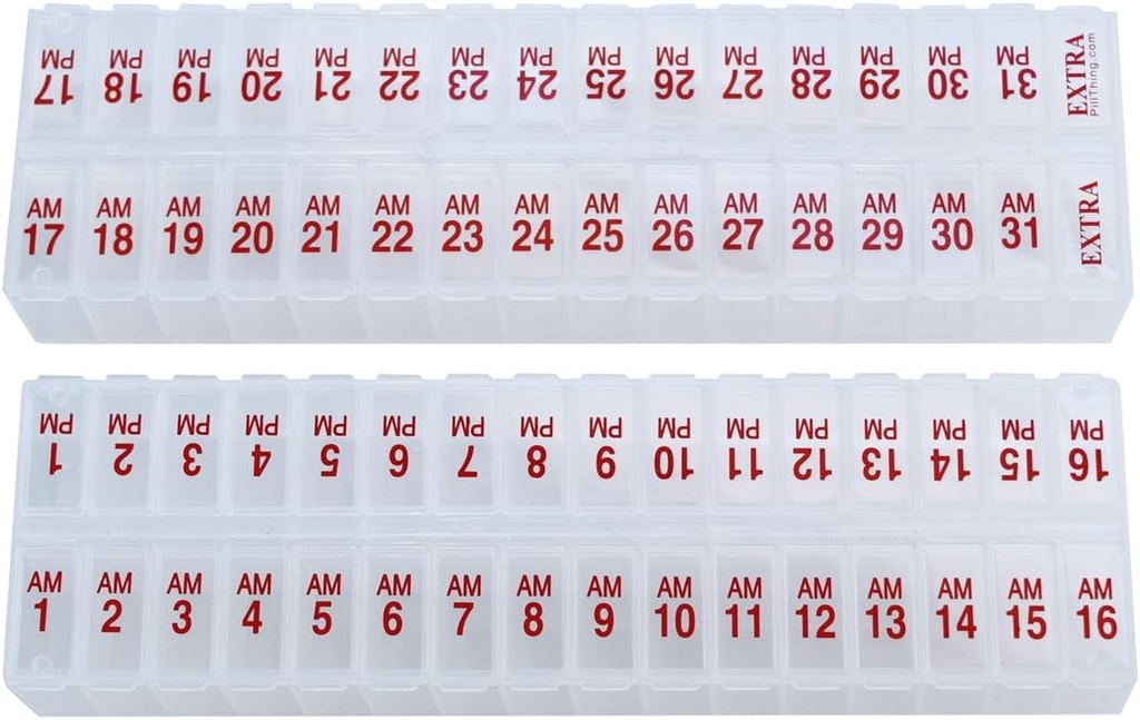 Twice- a-Day Monthly Pill Box Planner Set - AM & PM Medication Organizer for 31 Days! Zestaw zawiera 2 Organizatory na jeden miesiąc. (Clear - 31 Day AM / PM -1 Pack)