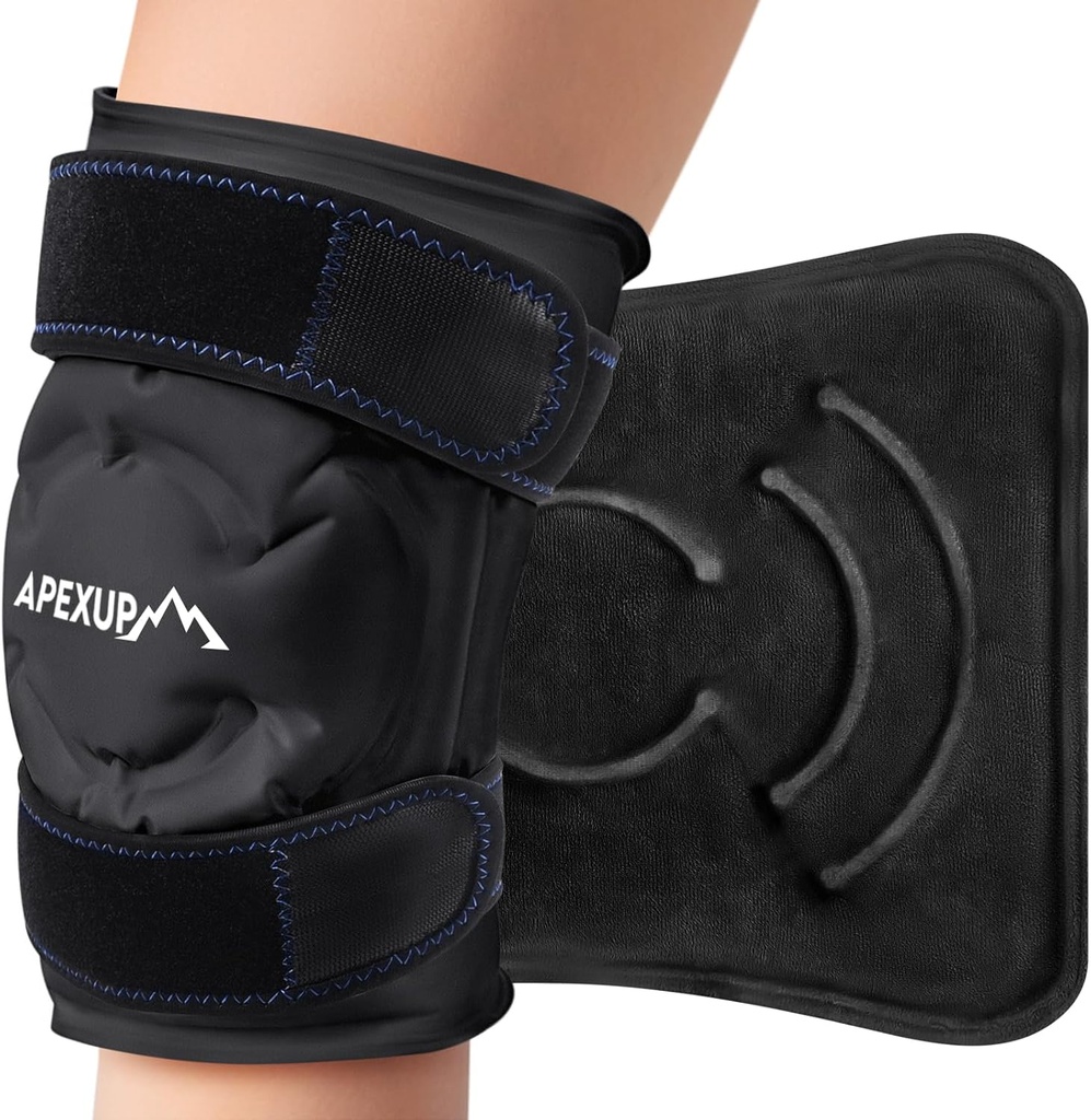 APEXUP Ice Pack for Knee Pain Relief, Duży opatrunek wielokrotnego użytku po operacji, Elastyczny żel zimny Pack dla urazów, Ulga bólowa dla pleców, Ramię, Łokieć, Kolanko i Noga (Czarny, XXL, 1PK)