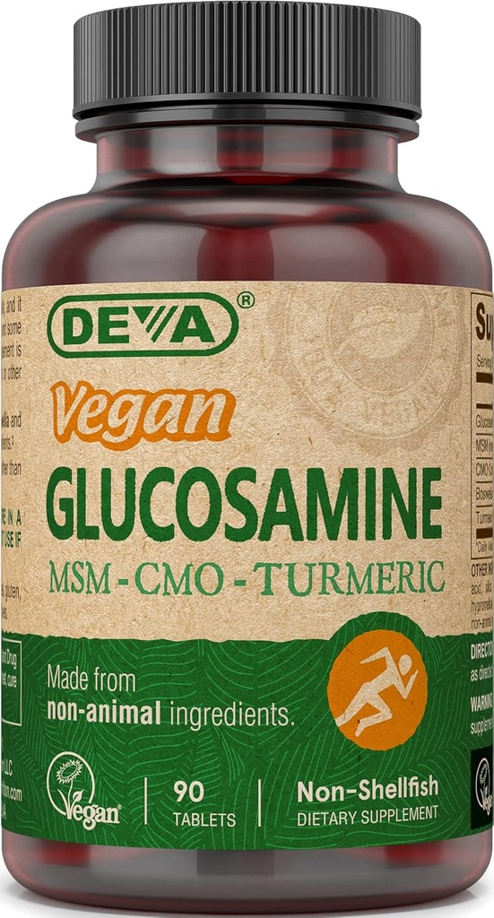 DEVA Vegan Glukozamina MSM & CMO, WOR, Ekstrakt Turmerowy, Boswelia Ekstrakt z Składnikami Niezwierzęcymi, 90 Tabletki