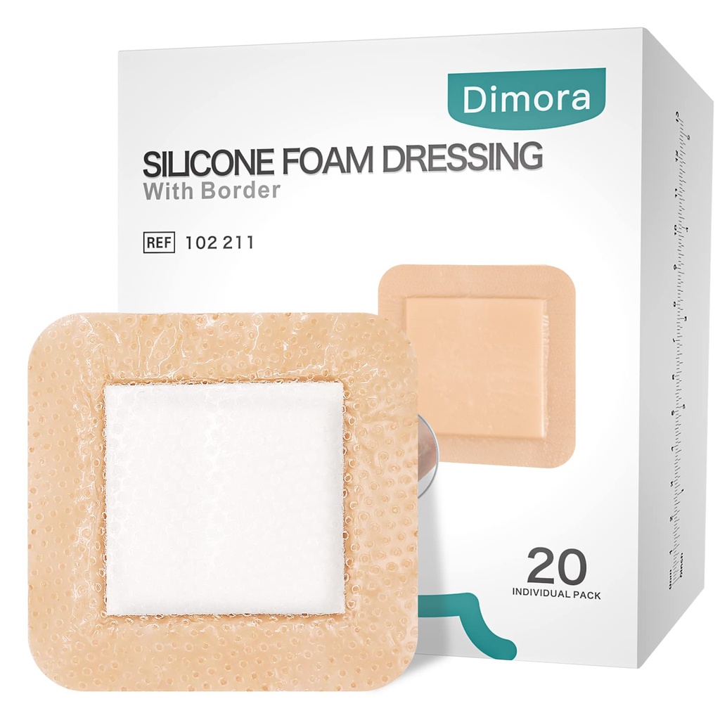Dimora Silicone Ubranie piankowe na granicy 20 Pack Adhesive 4 "x4" Wodoodporny opatrunek na rany