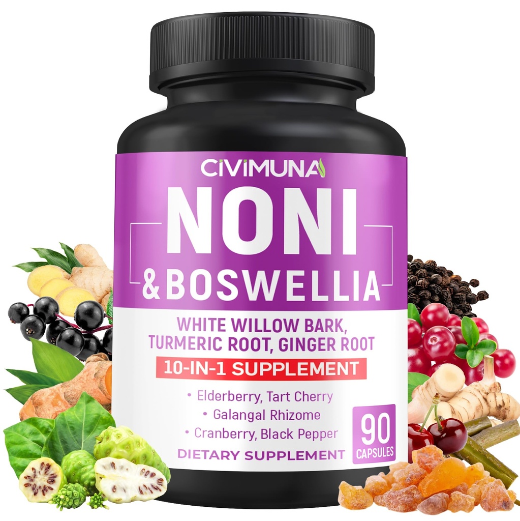 Noni Kapsułki z Boswellia, Biała Willow Bark, Turmeric, Ginger Root i więcej - 90 Kapsułki dla 3 miesięcy dostaw