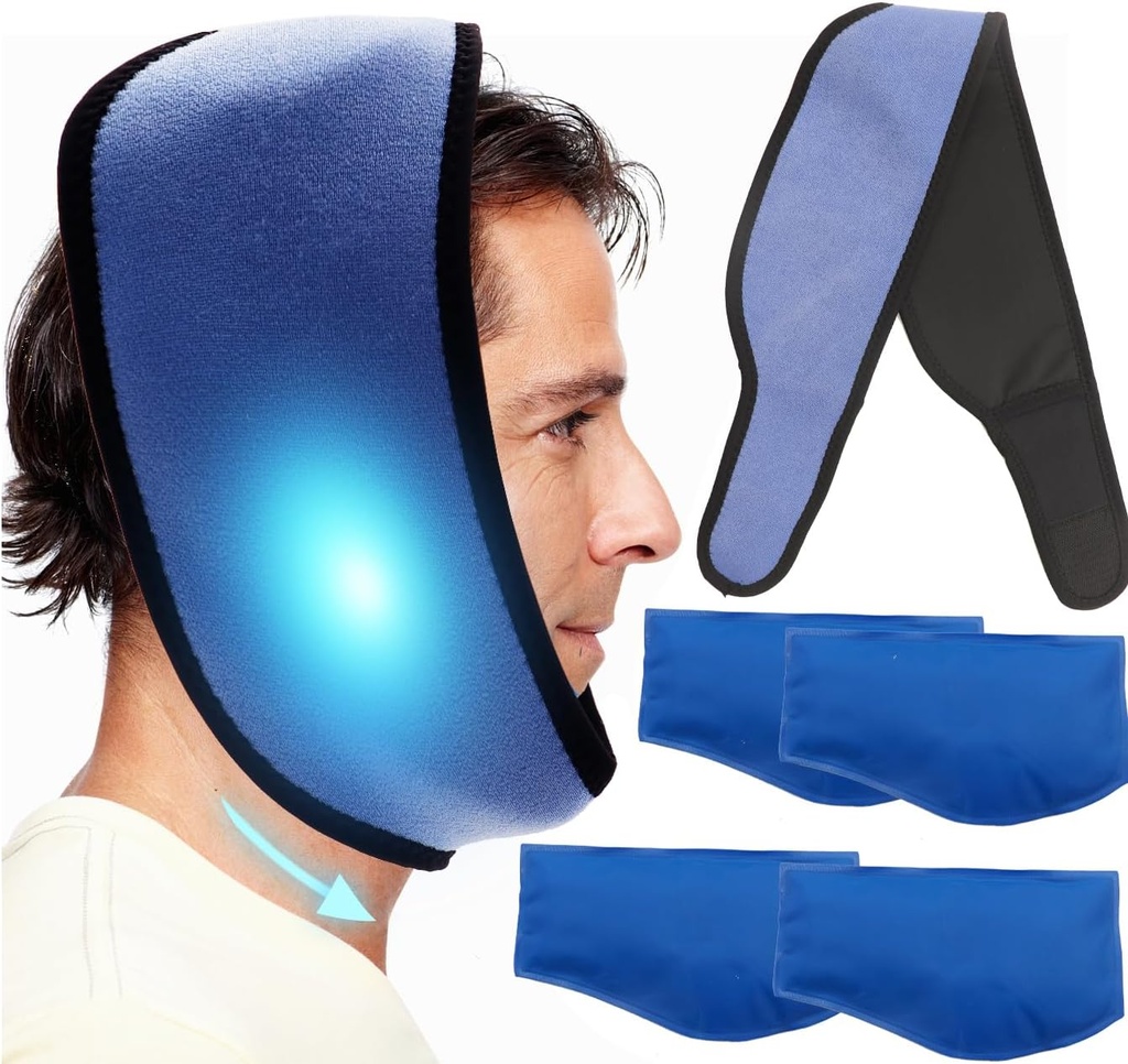 Generic Face ice Pack for Jaw, Toothache Ice Pack Cold Compress for Head and Chin, Reusable Hot or Cold Gel Packs Pain Relief for TMJ, Oral and Facial Surgery, Dental Implants (1 Wrap+4 Ice Pack)