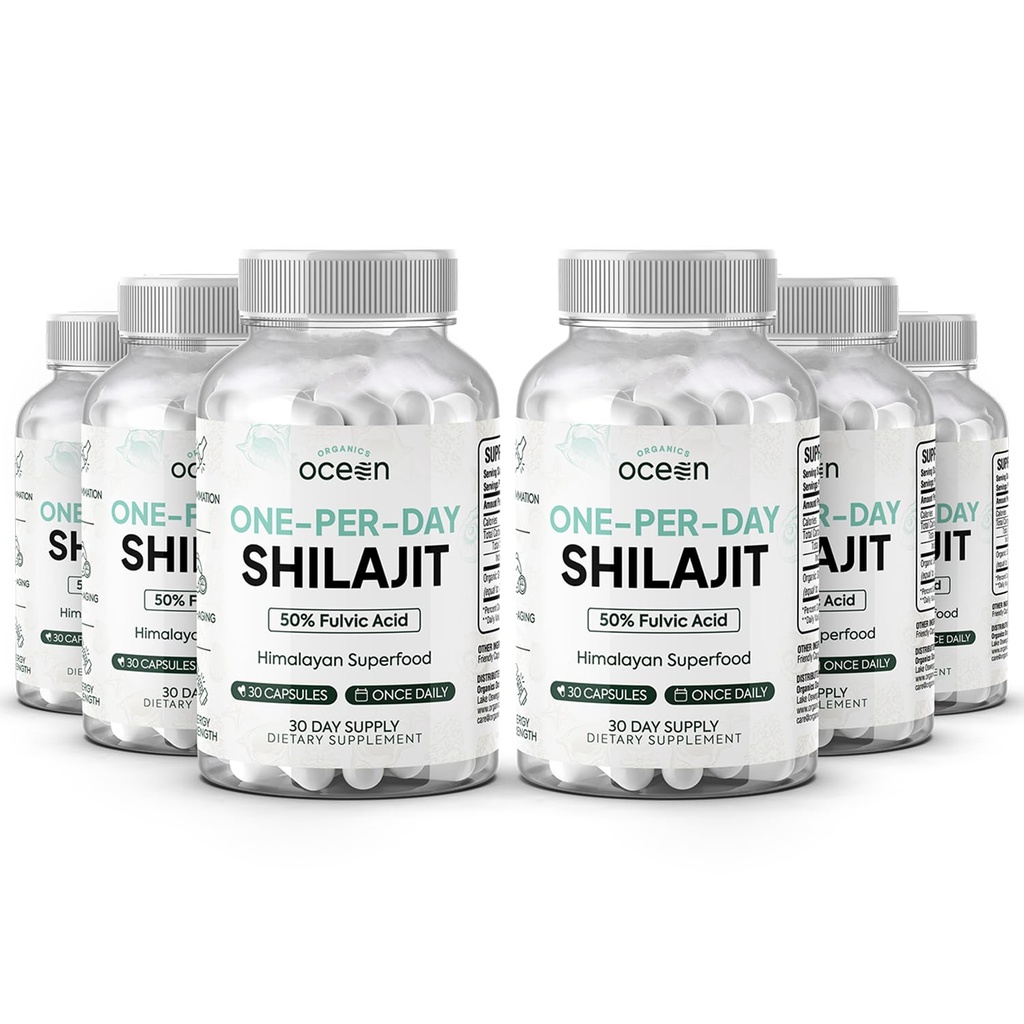 Organiczne Ocean One- Per- Dzień Shilajit dla mężczyzn i kobiet - Naturalny i mocny suplement Shilajit dla starszych - Defying, Siła kości, Hormon Wsparcie i więcej - 6 Butelki Shilajit kapsułki