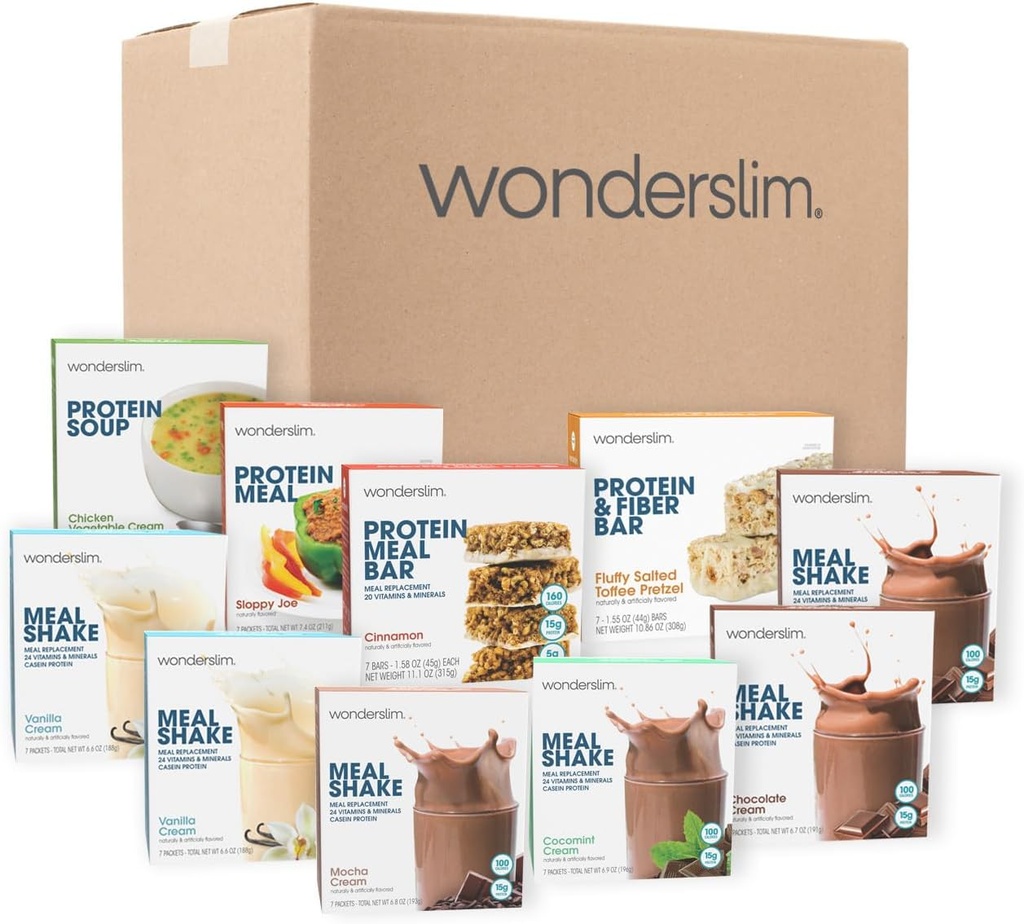 Wonderslim 2 Tydzień utraty masy ciała Zestaw do posiłków - 70 Gotowy do jedzenia dietetyczne żywności dla utraty wagi, Pakowane posiłki i przekąski dla mężczyzn i kobiet, z Built- W strukturze dla długoterminowego sukcesu
