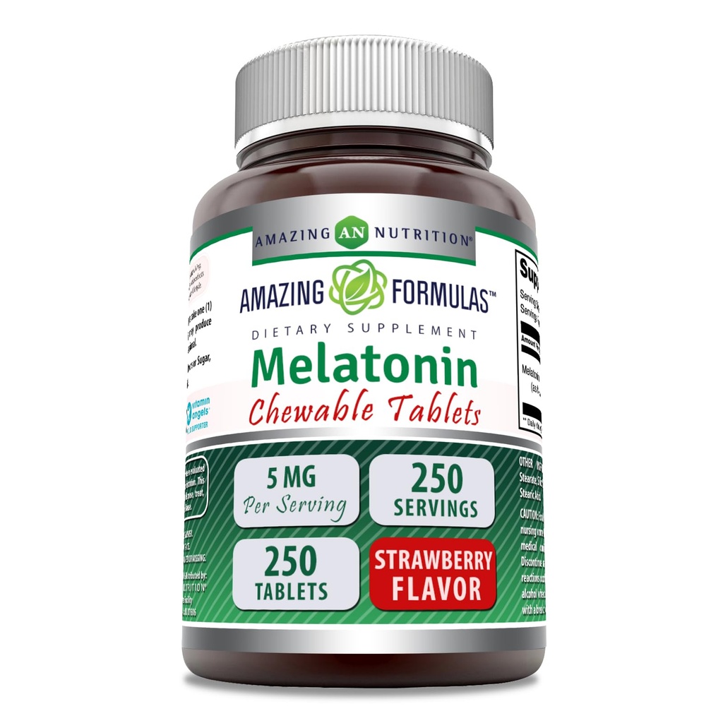 Amazing Melatonin Chewable Supplement Agregable 124; 5 Mg Per Serving Agregat 124; 250 Tablets Agregat 124; Non-GMO Agregat 124; Gluten- Free Agregat 124; Made in USA (Strawberry)