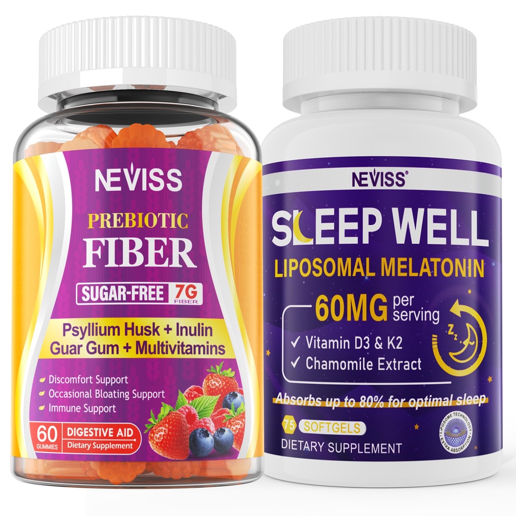 NEVISS Fiber prebiotyczny 7G Gumiaki dla dorosłych + Melatonina 60 mg dla dorosłych Bundle