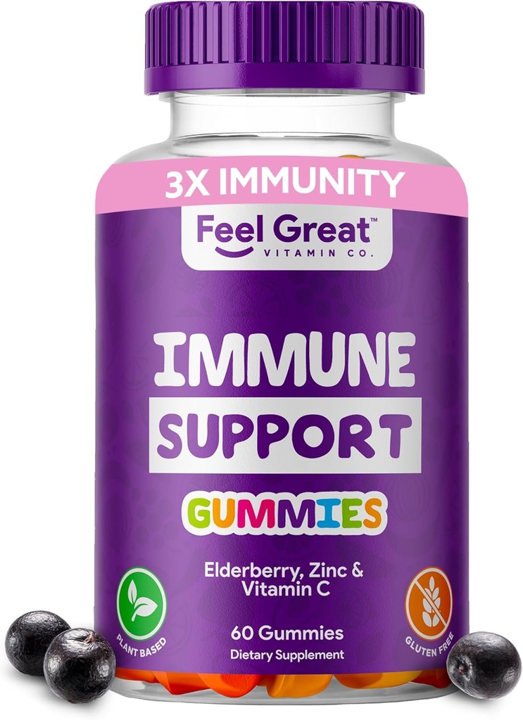 Czuj się wielki Immunitet Support Gummie z Elderberry, Cynk i witaminy C 124; Sambucus Nigra Suplement 124; 60 Gummies